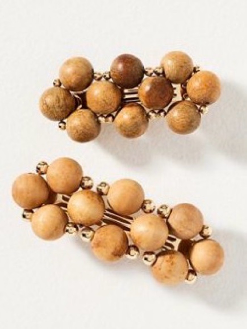 Anthropologie Wooden Bead Brooches in Warm Tan and Golden Accents